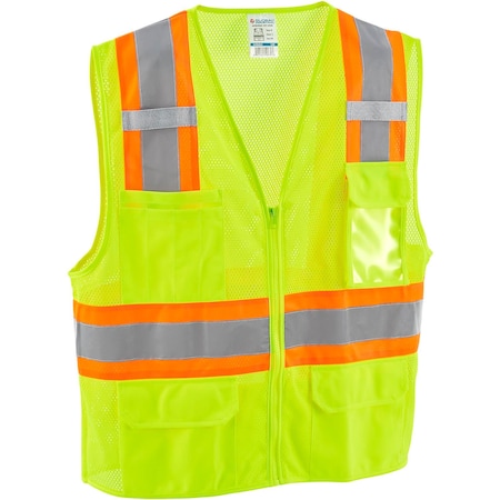 Global Industrial Two-Tone Safety Vest L/XL Class 2 H Back, , Zipper 6 Pockets, 1 Mic Tab 641641LL